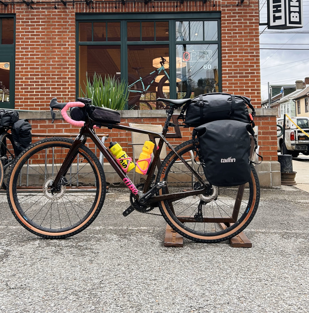 Jibe Doromichi packed with bags for an adventure.